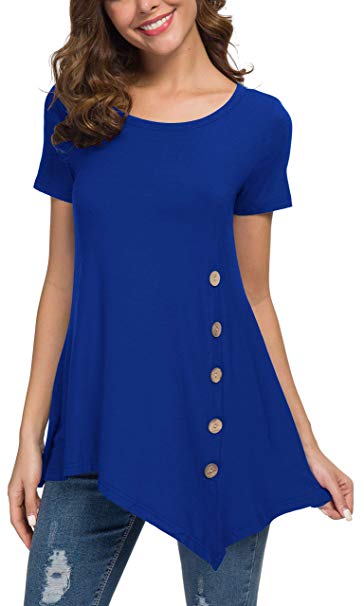 Viishow Women's Short Sleeve Scoop Neck Button Side Tunic Tops Blouse