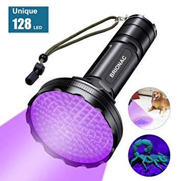 BRIONAC UV Black Light Flashlight, 128 LED 395nm Wavelength Blacklight for Pet (Cat/Dog) Urine Detection with 6AA Batteries (Not Included), Dry Stains, Scorpion and Pet Urine Detector