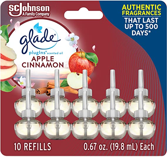 Glade PlugIns Refills Air Freshener, Scented and Essential Oils for Home and Bathroom, Apple Cinnamon, 6.7 Fl Oz, 10 Count (Packaging May Vary)