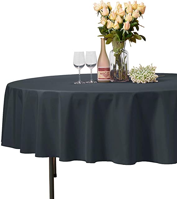 VEEYOO Round Tablecloth 100% Polyester Circular Bridal Shower Table Cloth – Solid Soft Dinner Table Cover for Wedding Party Restaurant (Dark Gray, 70 inch)
