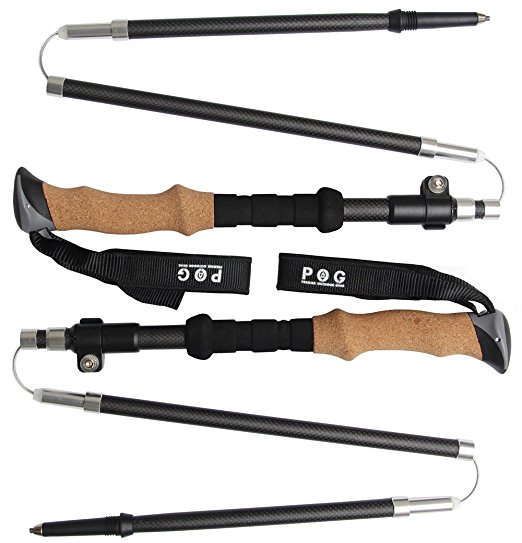 POG Ultralight Folding Hiking / Trekking Poles - Set of 2 - 3K Carbon Fiber with Cork Handles - Perfect for Hiking, Walking and Backpacking