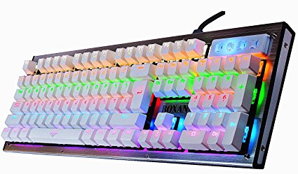 BOXAN 104 Key Backlit Mechanical Keyboard, Water-Resistant USB Wired Computer Gaming Keyboard for PC & Mac with Blue Switch - Silver (NOT RGB)