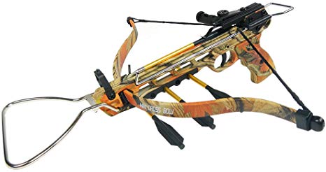 iGlow 80 lb Black / Camouflage Aluminum Hunting Pistol Crossbow Bow with Build-In Arrow Holder  15 Bolts  2 Strings 50