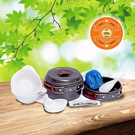 9-in-1 Camping Cookware Kit By EPPE-Stackable Outdoor, Hiking, Picnic Cooking Kit With Pot, Pan, Lid & Extras- Lightweight & Compact Pot Pan Bowls-The Best Aluminum Backpack Cookset With Carrying Bag