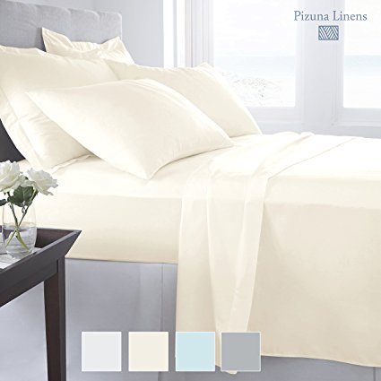 Premium 1000 Thread Count 4pc Sheet Set, 100% Long Staple Cotton Ivory California King Sheets, Luxurious Smooth Sateen Weave Bed Sheets fits upto 17” Deep Pockets (Cream Cal King 100% Cotton Sheets)