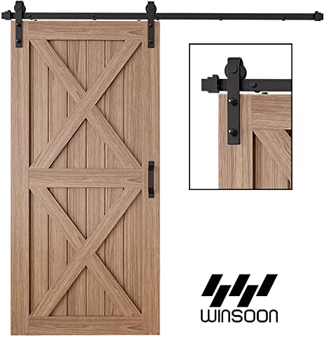 WINSOON 9FT Antique Single Sliding Barn Door Hardware Roller Track Kit Black, 4-18FT for Choose