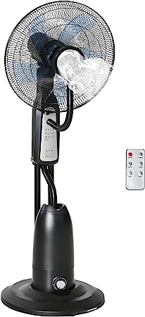 HOMCOM Ventilateur brumisateur sur roulettes - oscillant, inclinable silencieux 90 W avec télécommande - timer 3 modes 3 vitesses - gris noir