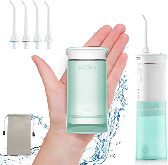 Hangsun Water Flosser Cordless Oral Irrigator Mini Portable Water Pick Teeth Cleaner HOC600 IPX7 Waterproof Electric Dental Flossers with DIY Modes 4 Jet Tips for Braces Care Travel and Home Use