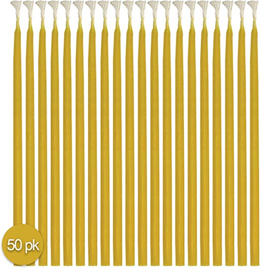 Hyoola Beeswax Skinny Taper Candles – 50 Pack - Natural Dripless Decorative Candles with Long Lasting Burn – Elegant Taper Design, Soothing Scent – 9” Tall – Handmade in The USA