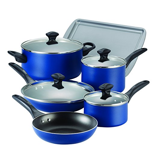 Farberware Dishwasher Safe Nonstick Aluminum 15-Piece Cookware Set, Blue