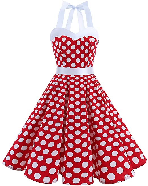 DRESSTELLS 50's Vintage 1950s Rockabilly Polka Dots Audrey Dress Retro Cocktail Dress