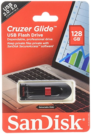 Sandisk Cruzer Glide USB flash drive, 128 GB, Black/Red (SDCZ60-128G-A46)