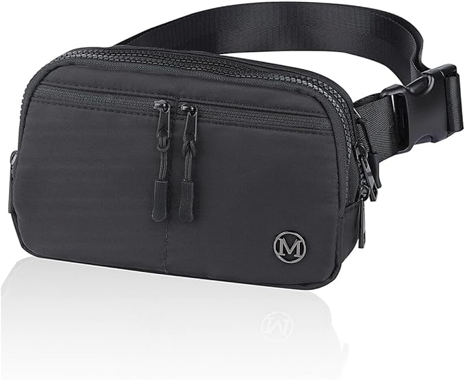Mokzer Fanny Pack 2L Belt Bag Crossbody Waist Bag for Women Men with Adjustable Strap, 5-Zipper Pockets Waterproof Fanny Packs for Travel Running Hiking (Black)