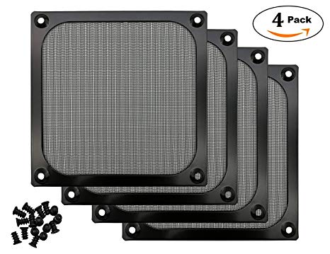 120mm Computer Fan Filter Grills Screws, Ultra Fine Aluminum Mesh, Black Color - 4 Pack