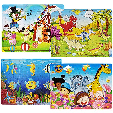 Wooden Puzzles for Kids Ages Ages 3-10 Year Old 80 Piece Colorful Wooden Puzzles for Toddler Children Learning Educational Puzzles Toys for Boys and Girls (4 Puzzles)