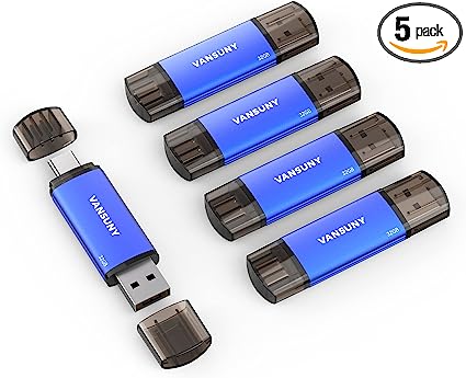 Vansuny 32GB 5 Pack USB Type-C Flash Drive 2-in-1 Dual Flash Drive USB A   USB C OTG Flash Drive for Android Smartphone Tablet Computer Laptop (Blue)