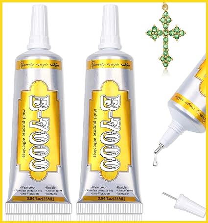 Clear B7000 Jewelry Glue - 2 * 25ml/0.84 fl oz Multipurpose Adhesive for Rhinestones, Beads, Fabric, Metal, Nail Art, Wood, Glass - Super Strong and Waterproof