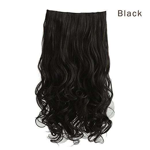 REECHO 20" 1-Pack 3/4 Full Head Curly Wave Clips in on Synthetic Hair Extensions Hairpieces for Women 5 Clips 4.6 Oz per Piece - Natural Black