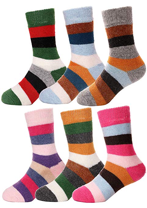 Girls Boys Wool Socks Thick Warm Thermal For Kid Child Toddlers Cotton Winter Crew Socks 6 Pairs