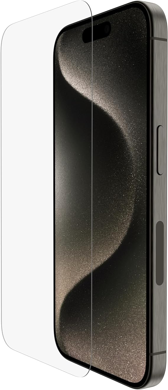 Belkin ScreenForce TemperedGlass Treated Screen Protector for iPhone 15 Pro - Slim & Scratch-Resistant - Includes Easy Align Tray for Bubble Free Application