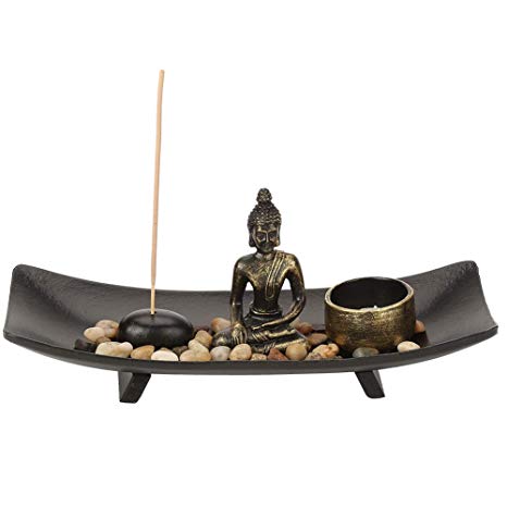HT217 Tabletop Buddha Zen Garden,Bronze Vintage Incense Burner,Incense Burner Tabletop, Incense Stick Holder for Home Decor Gift, Meditation, Relax