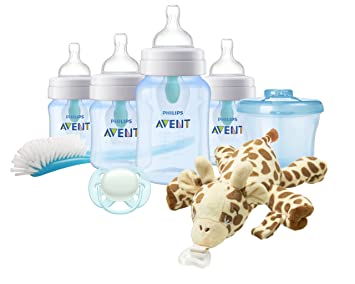 Philips AVENT Anti-Colic Baby Bottle with AirFree Vent Newborn Gift Set with Snuggle, Blue, SCD307/03