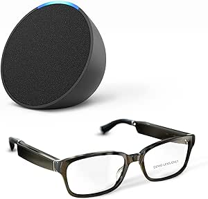 Amazon Echo Frames (3rd Gen)   Echo Pop | Smart Glasses with Alexa | Rectangle frames in Classic Black with prescription ready lenses