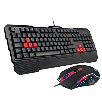 Gaming Keyboard, Tecknet Premium Kraken 3 LED Illuminated USB Wired Gaming Keyboard & Mouse Combo - Ultimate Adjustable Backlit Gamers Keypad UK Layout, Ergonomic & Water-Resistant Design