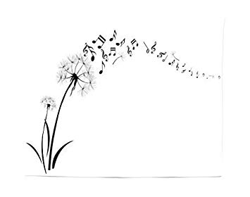 Ambesonne Music Tapestry, Flying Dandelions with Notes Music Summer Spring Meadow Silhouette Softness Simple, Fabric Wall Hanging Decor for Bedroom Living Room Dorm, 28 W X 23 L Inches, Black White