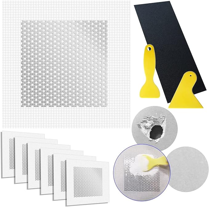 Ansoon Wall Repair Drywall Repair kit, Self Adhesive Fiberglass 4 Inch Aluminum Wall Fiber Mesh Large Hole Repair Patch Sheetrock Ceiling Dry Wall Fixing Patch for Drywall Plasterboard