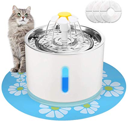 EZVOV Cat Water Fountain Stainless Steel, Intelligent Power Off Pet Fountain Cat Water Dispenser with 3 Replacement Filters and 1 Silicone Mat, Ultra Quiet for Cats, Dogs, Multiple Pets