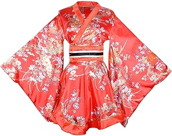 Wraith of East Kimono Costume Adult Japanese Geisha Yukata Floral Patten Gown Blossom Bathrobe Sleepwear With Obi Belt