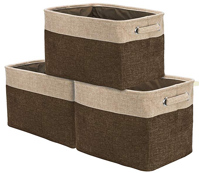 Sorbus Storage Large Basket Set [3-Pack] - 15 L x 10 W x 9 H - Big Rectangular Fabric Collapsible Organizer Bin Carry Handles Linens, Towels, Toys, Clothes, Kids Room, Nursery (Brown/Tan)