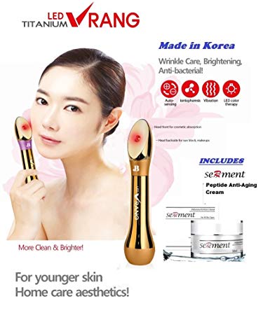 Korean Skincare LED Vrang Beauty Bar System with INCLUDED Serment Peptide Anti Aging Cream utilizing LED Light Therapy Galvanic Ion Vibration Face Massager MADE IN KOREA