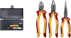 Wiha 75965 65 Piece System 4 ESD Safe Master Technician Ratchet and MicroBits Set & 32981 Insulated Industrial Pliers/Cutters Set, 3-Piece