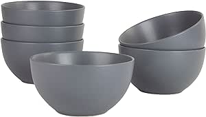 10 Strawberry Street Wazee Matte 5.5"/16oz Cereal Bowl, Set of 6, Charcoal Gray