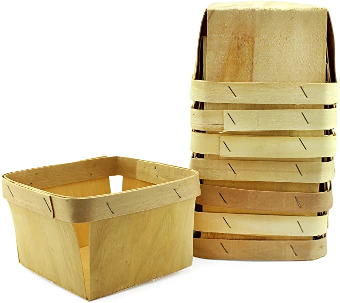 Cornucopia One Quart Wooden Berry Baskets (8-Pack); 5.75-Inch Square Vented Wood Boxes for Fruit Picking or Arts & Crafts