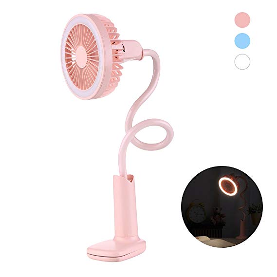 Moonooda Battery Operated Fan, Desktop Clip on and Desk USB Flexible Fan with Built-in 1500mAh Battery Cooling Fan for Baby Stroller,Office,Outdoor Activity,Travel -Pink