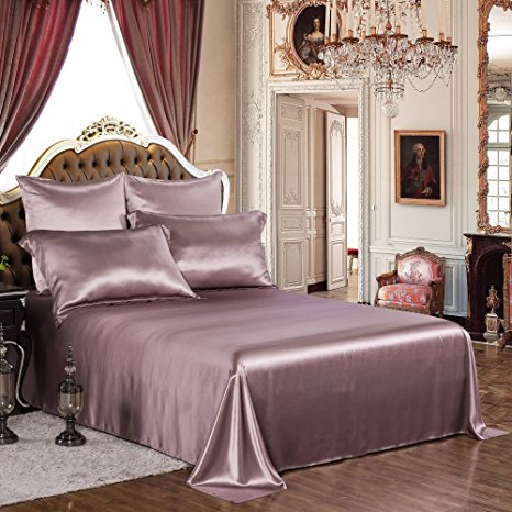 THXSILK Silk Flat Sheet, Silk Sheets, Luxury Silk Bed Sheets, Fine Embroidery - Ultra Soft, Machine Washable, hypoallergenic, Durable - 100% Top Grade Mulberry Silk, King Size, White