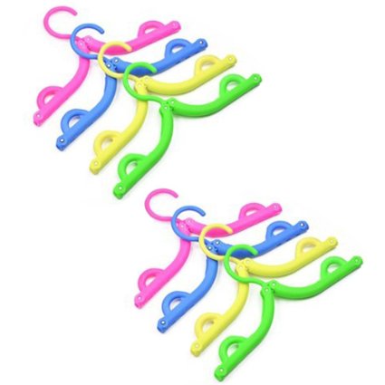 KLOUD City® Pack of 8 (Blue, Yellow, Green, Hot Pink)Plastic Foldable Travel Clothes Hanger with anti-slip Grooves