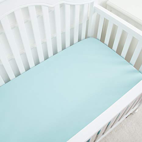 TILLYOU Silky Soft Microfiber Crib Sheet, Breathable Cozy Hypoallergenic Toddler Sheets for Boys and Girls, 28 x 52in Fits Standard Crib & Toddler Mattress, Aqua