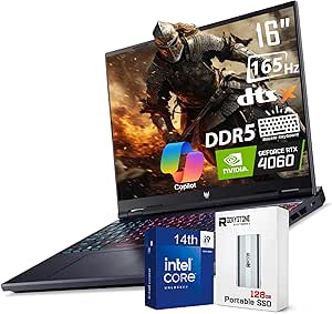 acer Predator Helios Neo 16 Gaming Laptop, 16" 165Hz 1920 x 1200 Display, Core i9-14900HX, GeForce RTX 4060, RGB Backlit Keyboard, Copilot AI Laptop, Windows 11 Home, Black(64GB DDR5 RAM | 2TB SSD)