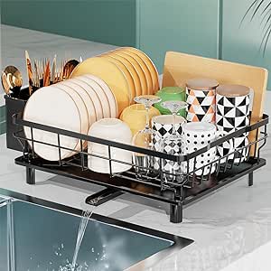 Dish Drying Rack with Drainboard, Dish Rack for Kitchen Counter, Kitchen Dish Drying Rack, Dish Drainer with Utensil Holder