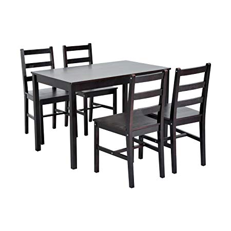 HomCom 5 Piece Solid Pine Wood Table and Chairs Dining Set - Brown