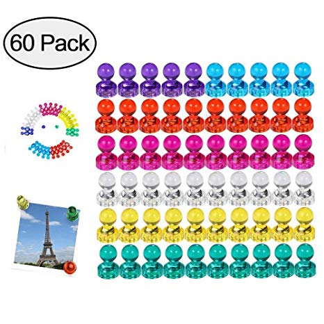 Wukong 60 Pieces Colour Strong Fridge Magnets Whiteboard Magnets Magnetic Push Pins for Map, Office, Whiteboard, Refrigerator, Map & Calendar