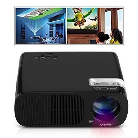 Uhappy 2600 Lumens Mini LED Projector LCD Home Theater Projector 800480 Support Red and Bue 3D Effect Black
