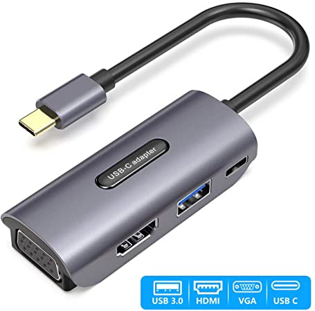 VicTsing USB C to HDMI Adapter, 4-in-1 USB C to HDMI VGA Adapter, Mini Hub, Fast Transfer & Charging, USB 3.0 & 1080P VGA, 4K HDMI, USB C Adapter for 2 Screens, Monitors, Laptops, Black