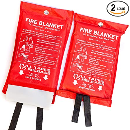 PADOMA Fire Blanket Fire Suppression Blanket (2 PACK) Heavy Duty Fiberglass Cloth, Emergency Fire Safety Blanket Reusable For People, Designed For Kitchen, Fireplace, Grill, Car, House, 39.3X 39.3inch