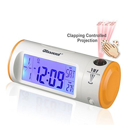 Digital Alarm Clock XREXS Clapping Controlled Motion Sound Activated Backlight Projection Bedside Desk Digital Alarm Clock , Dual Snooze Alarm-orange