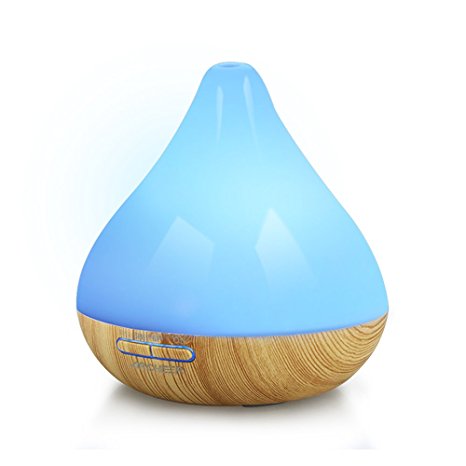 Aromatherapy Essential Oil Diffuser, ARCHEER Wood Ultrasonic Oil Diffuser 300ml Cool Mist Humidifier with 7 color LED Night Light for Office Home Bedroom Living Room Study Yoga Spa, Wood Grain